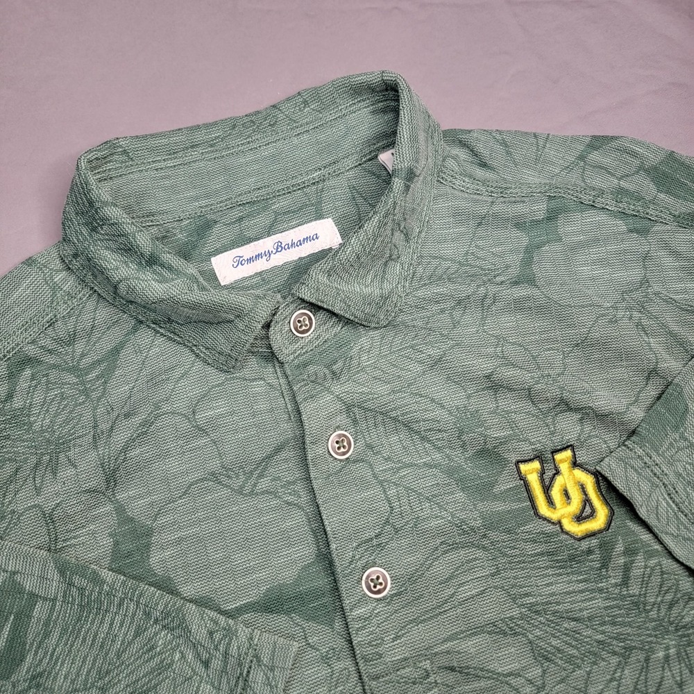Oregon Ducks Tommy Bahama Shirt Miramar Blooms Polo Mens Medium Green Floral SS